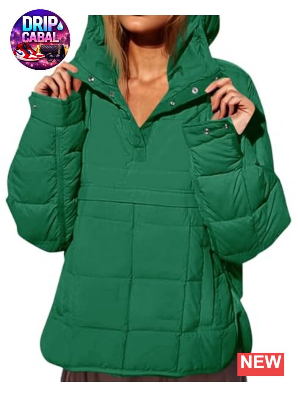 Womens 100% Polyamide Oversized Quilted Puffer Pullover Coat Hooded Warm